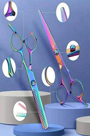 Kadın Kuaförleri Özel Deri Çantalı 5 Parça Rainbow Saç Kesim Makas Seti XLQ501SET