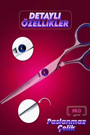 Kuyruklu Paslanmaz Çelik Saç Kesim Makası Düz Uçlu Profesyonel Makas XLQ515Blue