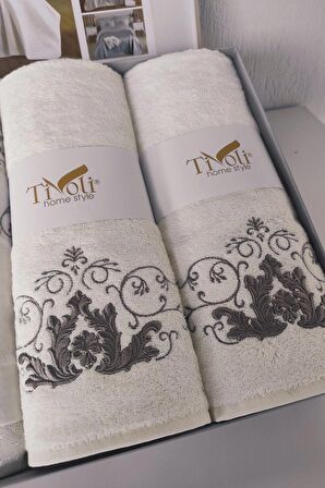 Tivoli Kabartma Nakışlı Pike Takımı Havlulu 8 Parça - Diana - Krem