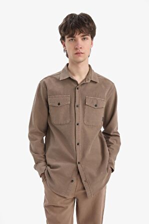 DeFacto %100 Pamuk Regular Fit Polo Yaka Basic Düz Uzun Kollu Gömlek B2654AX25SPBN229