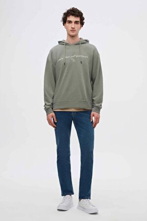 Twn Relaxed Fit Haki Nakışlı 3 İplik Kapüşonlu Sweatshirt 3ECE24ORT0493