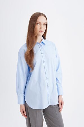 DeFacto Relax Fit Oxford Uzun Kollu Gömlek Tunik D1298AX24AUBE415