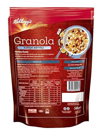 Kellogg's Granola Karışık Meyveli 340 Gr x 5 Adet, %45 Yulaf içerir, Lif Kaynağı, %20 Kurutulmuş Meyve