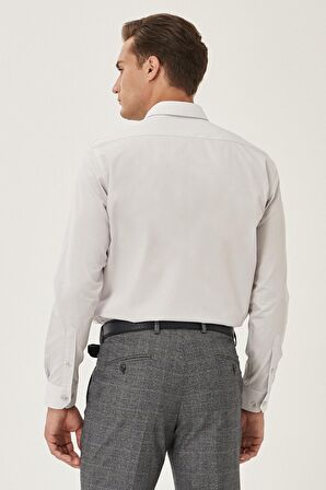 Erkek Gri Ütülemesi Kolay Slim Fit Dar Kesim Klasik Yaka Pamuklu Gömlek