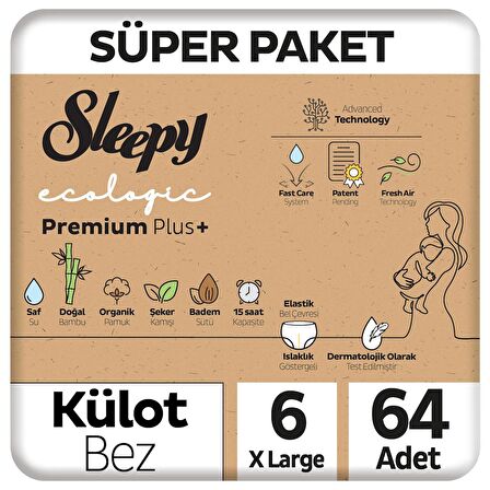 Sleepy Ecologic Premium Plus Süper Paket Külot Bez 6 Numara Xlarge 64 Adet