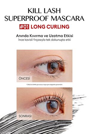 Kalıcı, Uzun, Kıvrık Kirpik Etkisi Veren Maskara Clio Kill Lash Superproof Mascara (01 Long Curling)