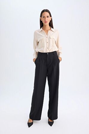 DeFacto Oversize Geniş Kalıp Basic Düz Çift Cepli Uzun Kollu Viskon Gömlek D4739AX24AUBG26