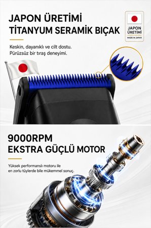 Titanyum Seramik Bıçaklı Profesyonel Saç Sakal Ense Tıraş Makinesi