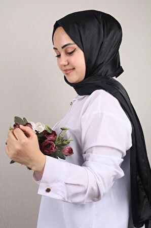  Qum İpek Düz Renk Mum Şal - Desen-01 - Siyah -98
