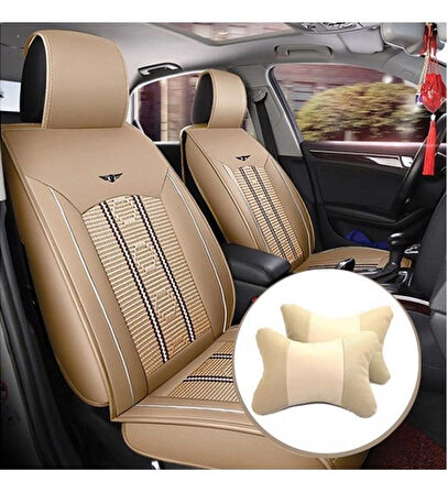 Citroen C6 Uyumlu bej 2li koltuk başlığı kaliteli suni deri spor yastık araca özel set 