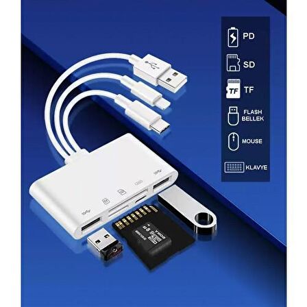 Daytona NK1032 Pro Type-C Lightning Usb-A To 2x Usb3.0 Sd Tf Pd Kart Okuyucu Çevirici Hub Adaptör
