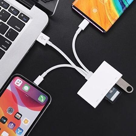 Daytona NK1032 Pro Type-C Lightning Usb-A To 2x Usb3.0 Sd Tf Pd Kart Okuyucu Çevirici Hub Adaptör