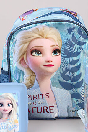 DEKOMUS LİSANSLI ELSA FROZEN TEK BÖLMELİ KÜÇÜK BOY 32 CM ANAOKUL ÇANTASI,BESLENME KABI VE 500 ML TRITAN MATARA OKUL/KIRTASİYE SETİ