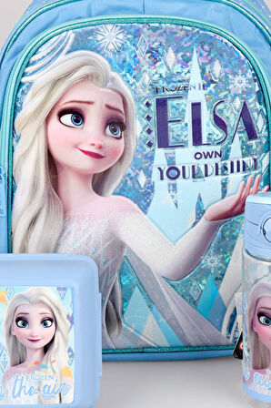 DEKOMUS LİSANSLI ELSA FROZEN OWN YOUR DESTIN "OKUL ÇANTASI,BESLENME KABI VE 500 ML TRITAN MATARA OKUL SETİ 