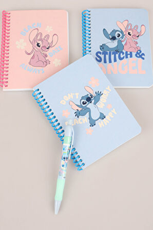 DEKOMUS İLE LİSANSLI LILO & STITCH SPIRALLI A6 80 YAPRAK BLOKNOT İLE VERSATİL UÇLU KALEM 0.7 MM 2'LİSİ