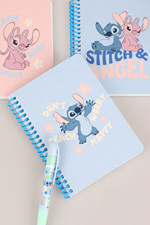 DEKOMUS İLE LİSANSLI LILO & STITCH SPIRALLI A6 80 YAPRAK BLOKNOT İLE VERSATİL UÇLU KALEM 0.7 MM 2'LİSİ