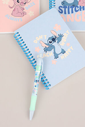 DEKOMUS İLE LİSANSLI LILO & STITCH SPIRALLI A6 80 YAPRAK BLOKNOT İLE VERSATİL UÇLU KALEM 0.7 MM 2'LİSİ