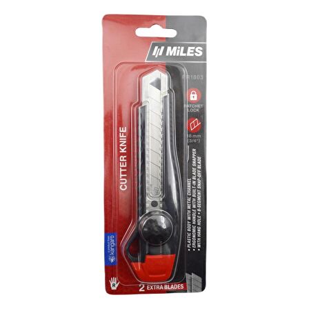 Miles Geniş Maket Bıçağı 18 mm 2 Yedekli Kırmızı Dişli Kilit FR1803