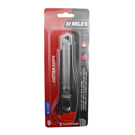 Miles Geniş Maket Bıçağı 18 mm 2 Yedekli Kırmızı Otomatik Kilit FA1805