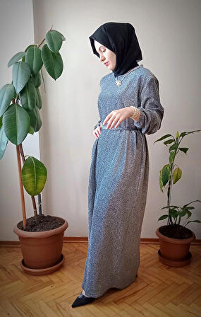 Simli şık abaya tarzı elbise