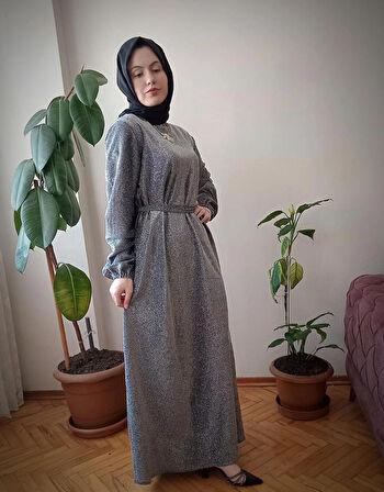 Simli şık abaya tarzı elbise