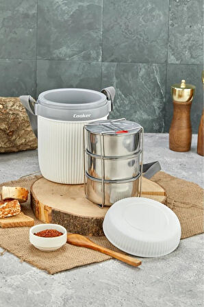 Cooker 3'lü Yemek Termosu 1.2 Lt Beyaz CKR3147