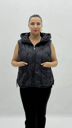 Büyük Beden Kapüşonlu Kapitone Oversize Kadın Kısa Yelek