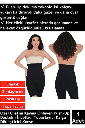 Premium Kalça Dikleştirici Korse Yüksek Bel İz Göstermeyen Kaymaz Push Up Destekli Toparlayıcı Korse