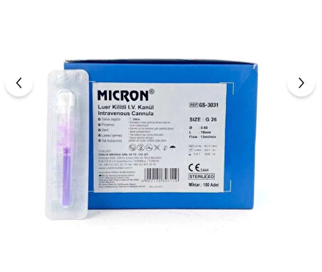 Romsons Micron Mor Portlu Branül - İntraket - I.V Kanül 26G 100'lü Kutu