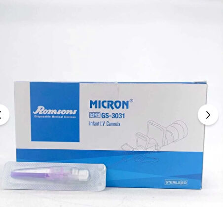 Romsons Micron Mor Portlu Branül - İntraket - I.V Kanül 26G 100'lü Kutu