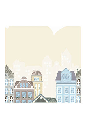 Binaları ve Pencereleri Olan Çizgi Filmvari Bir Şehir Temalı Duvar Kağıdı - Adakids 8903-2