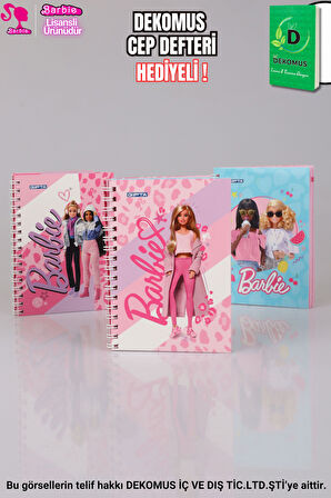 "DEKOMUS CEP DEFTERİ HEDİYELİ" YENİ SEZON LİSANSLI BARBIE SPIRALLI A6 ÇİZGİLİ NOT DEFTERİ / BLOKNOT 