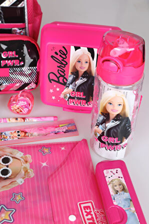 DEKOMUS İLE YENİ SEZON LİSANSLI BARBIE GIRL POWER ANAOKUL,BESLENME VE KALEM ÇANTASI İLE 500 ML MATARA,BESLENME KABI FULL KIRTASİYE SETİ