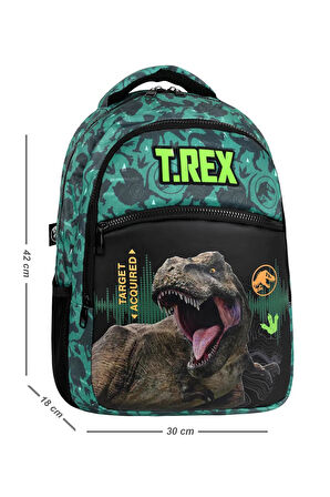 3 Gözlü Target Trex Okul Çantası + Kalemlik + Trex Suluk - Dino Çanta İlkokul Çanta Erkek Okul Çanta