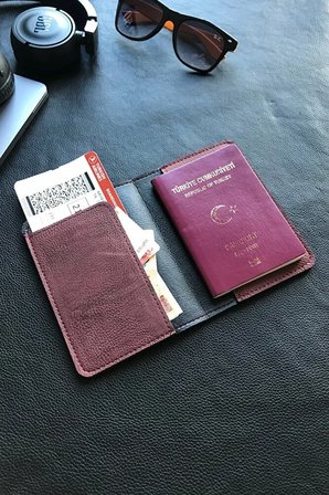 Voyager Pasaport Kılıfı Minimalist Vegan Suni Deri Pasaportluk Kahverengi