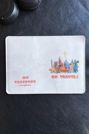 Voyager Pasaport Kılıfı Vegan Deri Pasaportluk Baskılı Kot Mavi
