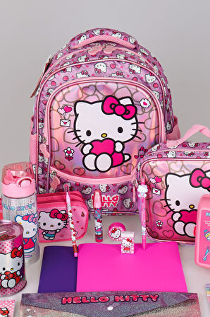 YENİ SEZON LİSANSLI HELLO KITTY İLKOKUL,BESLENME VE KALEM ÇANTASI İLE BESLENME KABI,MATARA KIRTASİYE OKUL SETİ