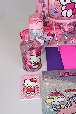 TEK BÖLMELİ KÜÇÜK BOY 32 CM HELLO KITTY ANAOKUL,BESLENME VE KALEM ÇANTASI İLE BESLENME KABI,MATARA KIRTASİYE OKUL SETİ