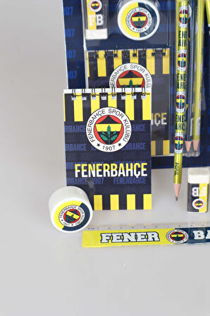 YENİ SEZON LİSANSLI FENERBAHÇE 7'Lİ KIRTASİYE SETİ NOT DEFTERİ,CETVEL,FORMA TASARIM SİLGİ,KALEMTRAŞ,2 ADET KURŞUN KALEM