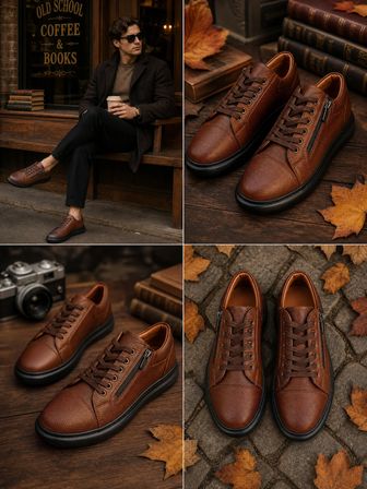 Erkek Fermuarlı Casual Sneaker – Suni Deri Günlük Spor Ayakkabı | Old School Tasarım