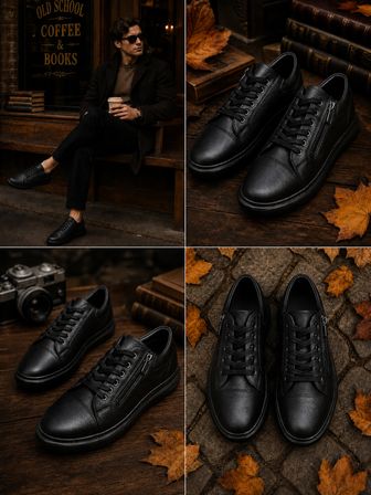 Erkek Fermuarlı Casual Sneaker – Suni Deri Günlük Spor Ayakkabı | Old School Tasarım