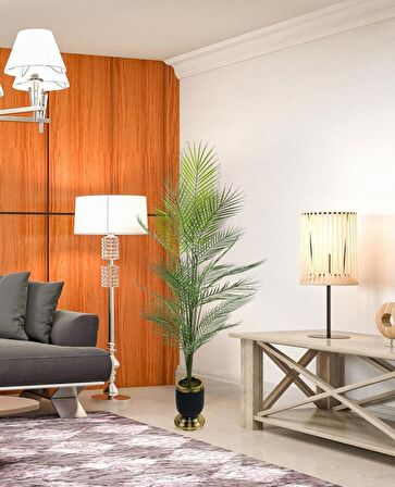Yapay Ağaç Areka Ağacı Salon Bitkisi Siyah Gold Metal Vazoda 130 cm 12 Yaprak