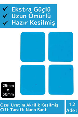 Premium Seri Süper Güçlü Akrilik Çift Taraflı Hazır Kesilmiş 25x30 Mm Asma Bant 12'li