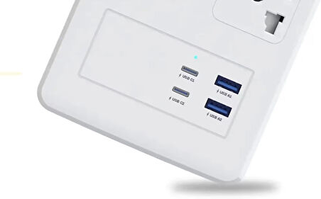 Honeywell 8'li Akım Koruyucu Priz 2x USB-A + 2x USB-C 20W PD - Beyaz