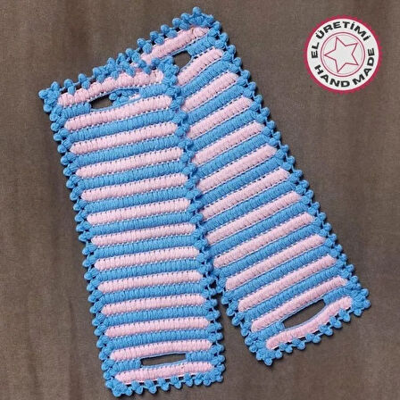 Uretti - Emine 9106 - 0854 El Örgüsü Çift Renkli 2’li Banyo Lifleri - Pembe / Mavi