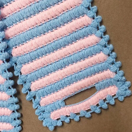 Uretti - Emine 9106 - 0854 El Örgüsü Çift Renkli 2’li Banyo Lifleri - Pembe / Mavi