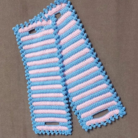 Uretti - Emine 9106 - 0854 El Örgüsü Çift Renkli 2’li Banyo Lifleri - Pembe / Mavi