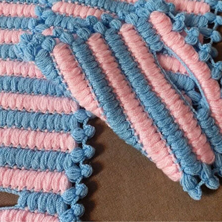Uretti - Emine 9106 - 0854 El Örgüsü Çift Renkli 2’li Banyo Lifleri - Pembe / Mavi