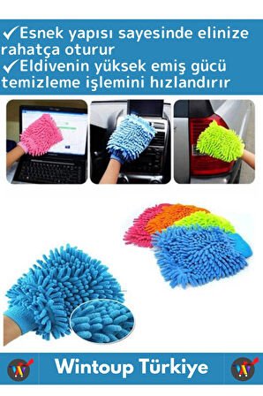 Premium Yumuşak Esnek Mikrofiber Oto Araç İç Dış Elektronik Otomobil Yıkama Temizleme Eldiveni 2Adet