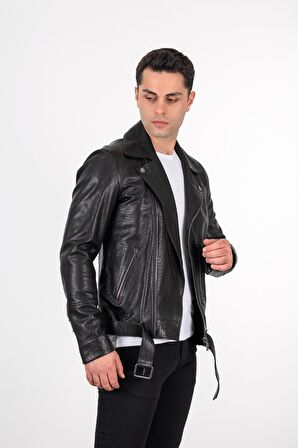 Deri Effect Erkek Siyah Jumbo Spor Hakiki Deri Ceket